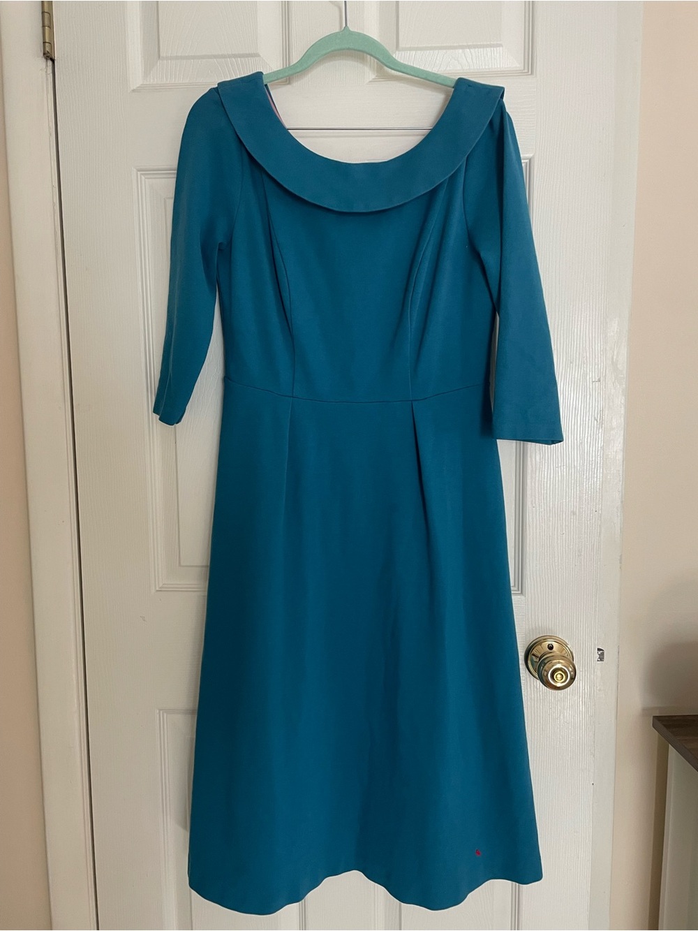 Boden Teal Scoop Collar Long Sleeve Midi Dress